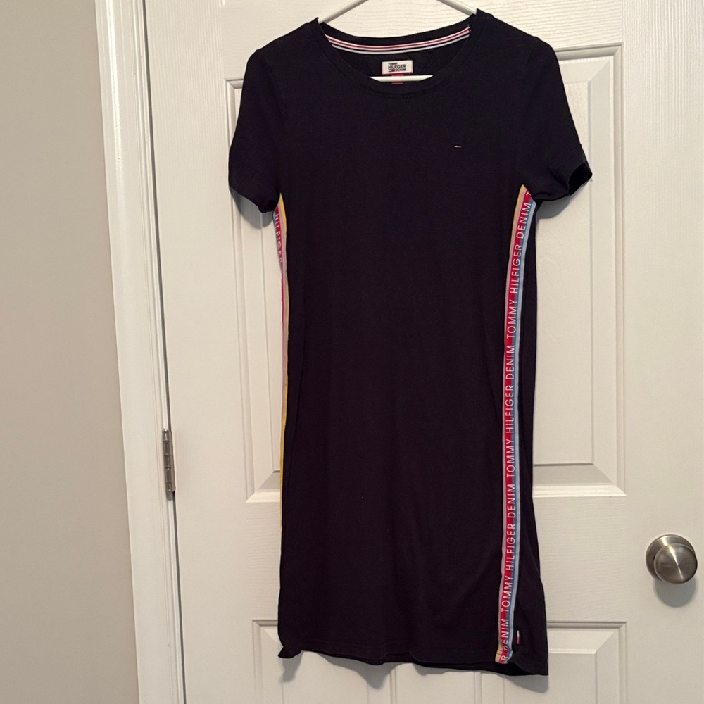 Tommy Hilfiger Black Dress with Logo Side Stripes